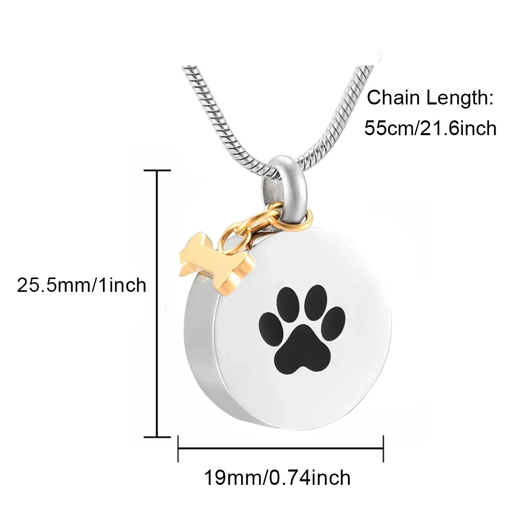 Pet Ashes Necklace Paw Print Round Pendant