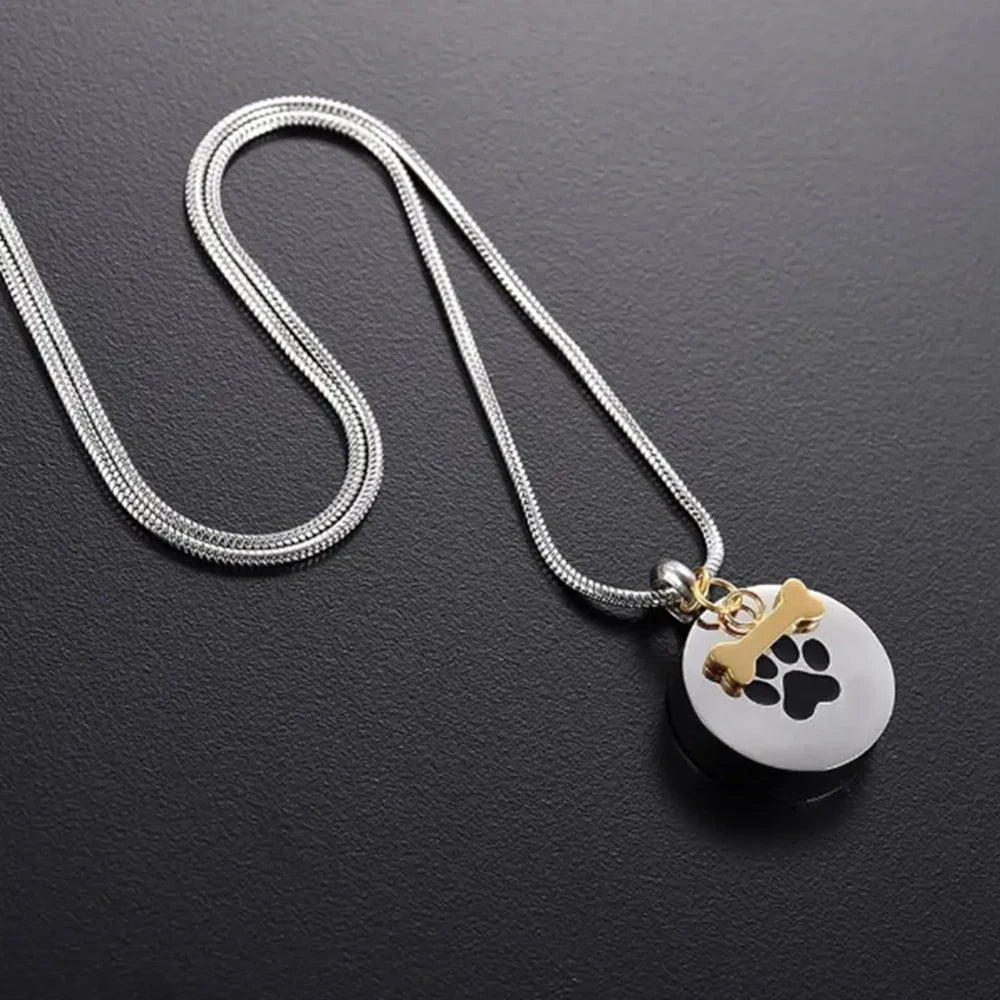 Pet Ashes Necklace Paw Print Round Pendant