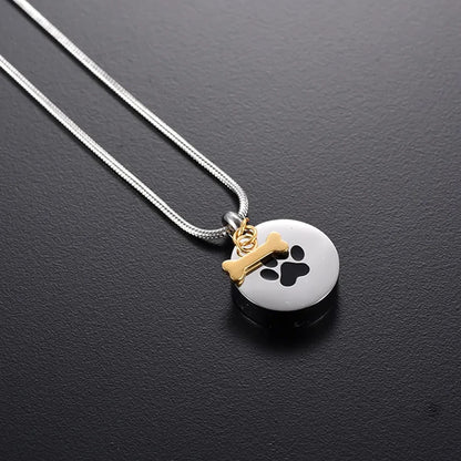 Pet Ashes Necklace Paw Print Round Pendant