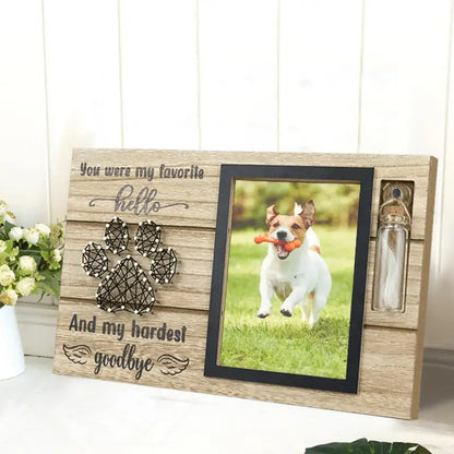 Wooden Pet Memorial Photo Frame with Urn Bottle