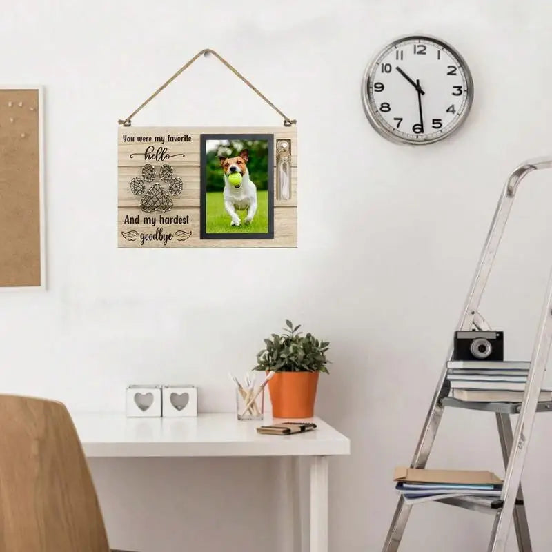 Wooden Pet Memorial Photo Frame with Urn Bottle