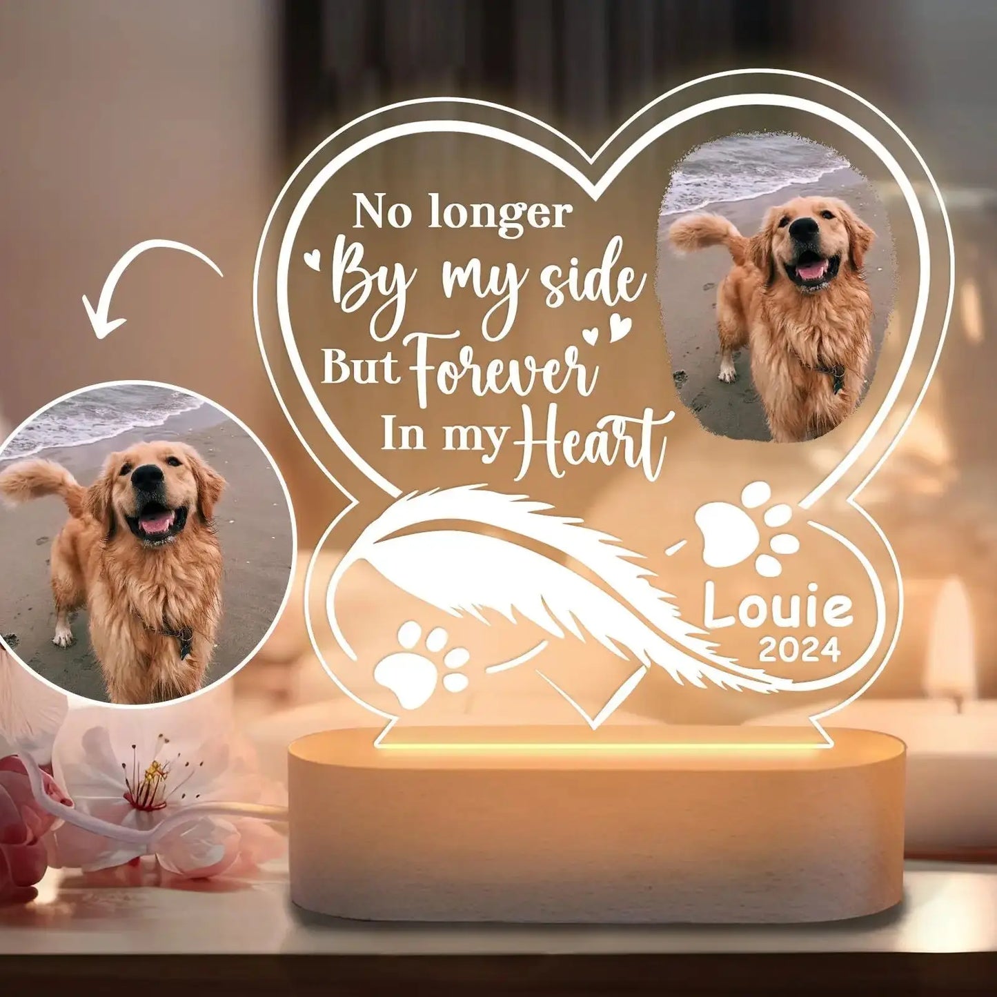 Custom Dog or Cat Photo Night Light Pet Memorial